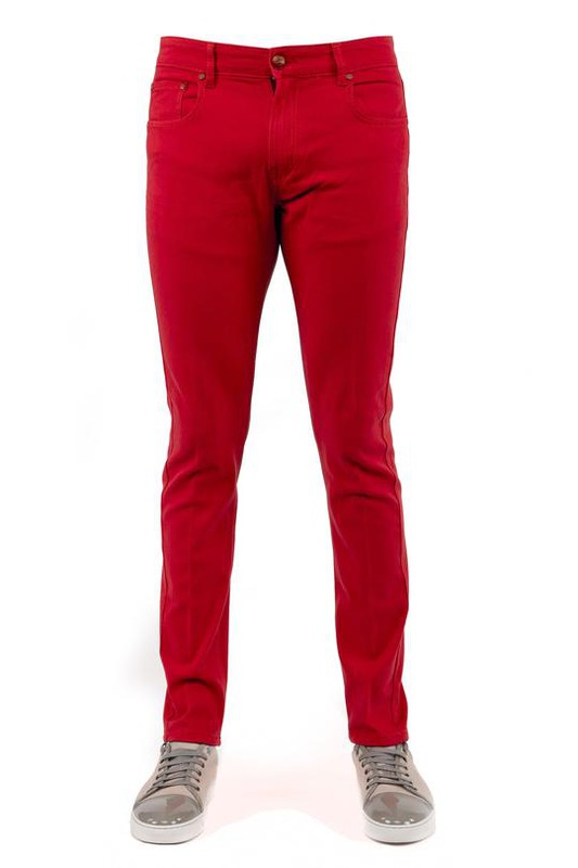 Perruzo Skinny Stretch Cotton Twill Pants in Red 714 34x30