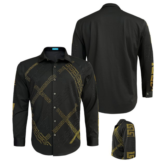 Black-Gold Crystal Shirt 7910